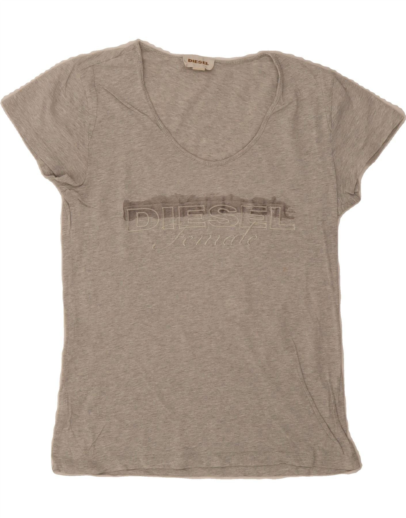Diesel Womens Graphic T Shirt Top Uk 12 Medium Grey Hoodie, Sweatshirt | FlexRushtees.com