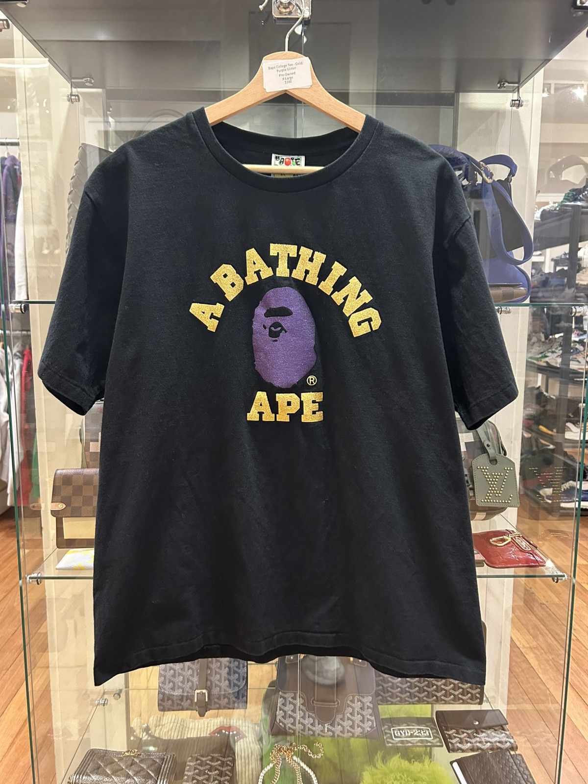 Bape College Tee Gold Purple Hoodie, Sweatshirt | FlexRushtees.com