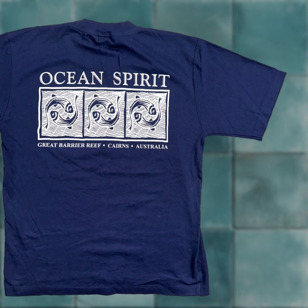 Reef Vintage Ocean Spirit Australia T Shirt Navy 90s Medium Great Barrier Reef Ocean Spirit Navy Shi
