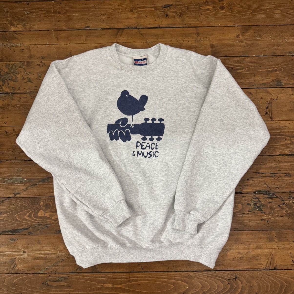 Hanes Gray Vintage 90s Peace Music Crewneck Sweatshirt