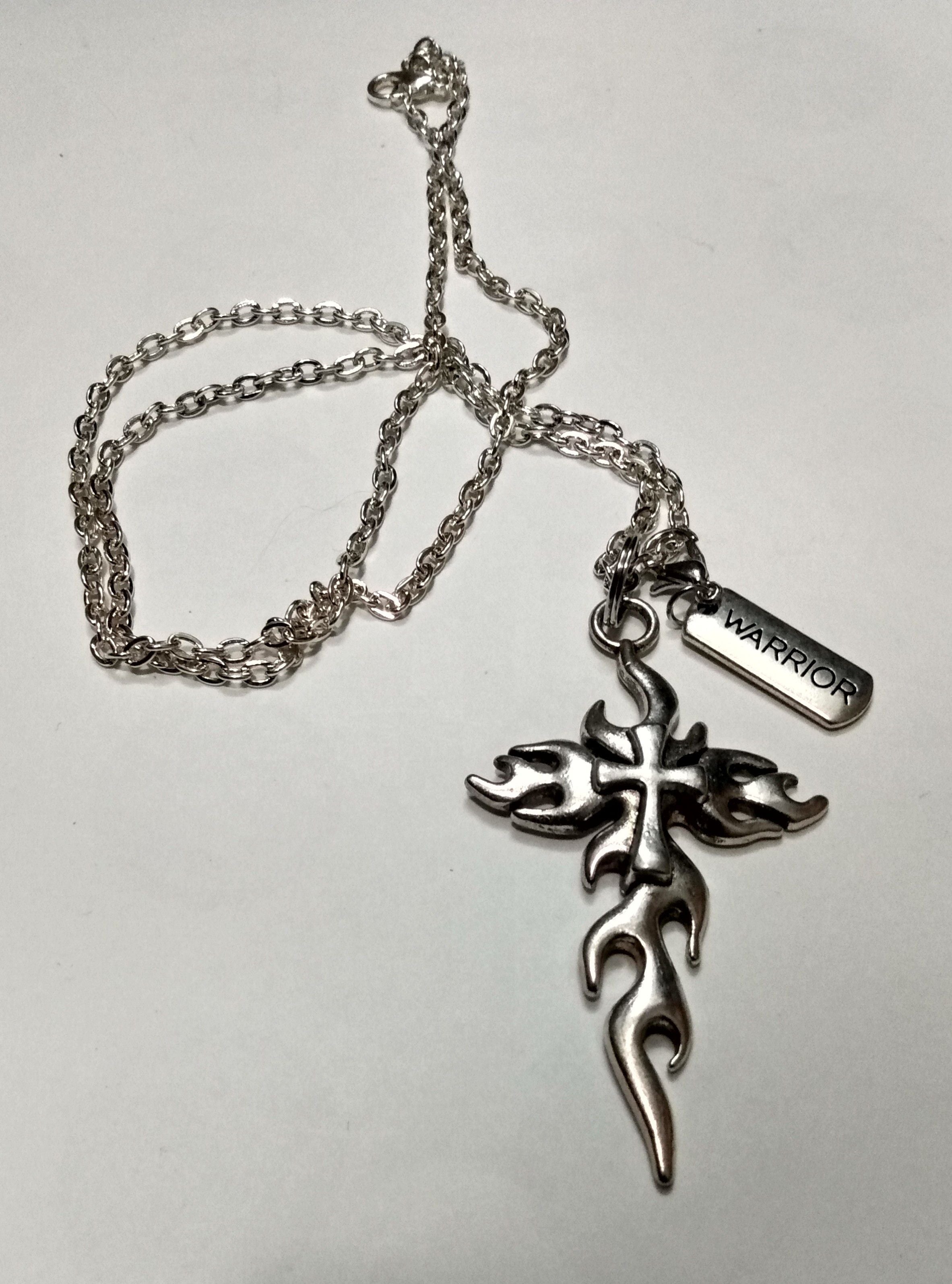 Handmade Warrior Flame Cross Necklace On 24 Chain