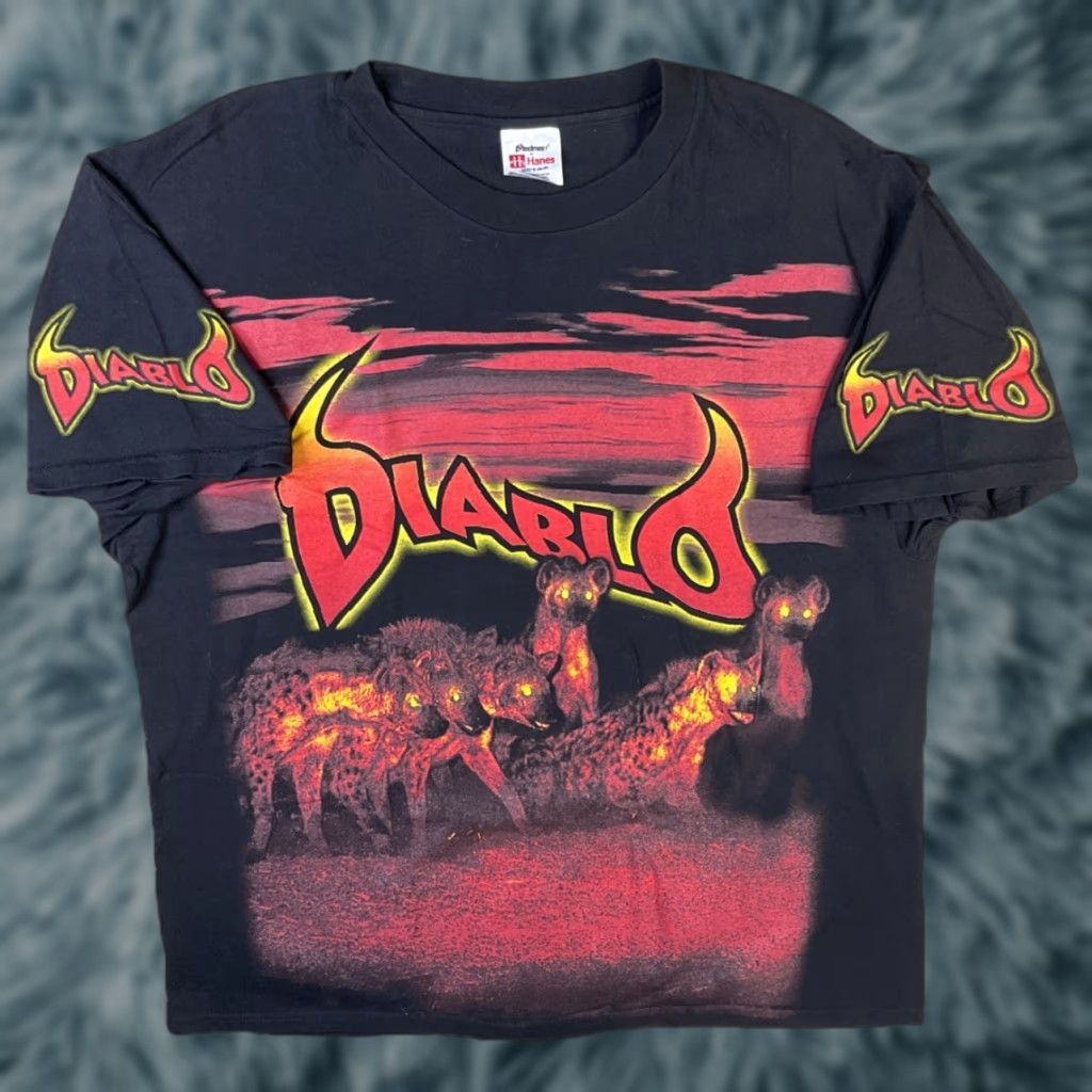 Vintage 90s Diablo Wear Paintball Shirt Aop Hyenas Pack Graphic Men Sz Xl Rare