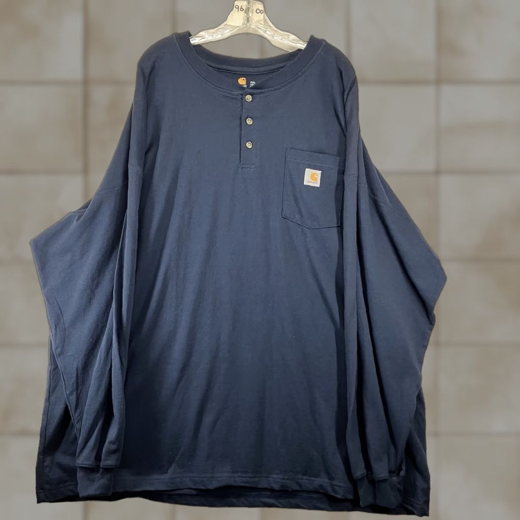 Carhartt Mens Navy Blue 4xl Long Sleeve T Shirt Henley All Cotton T Shirt Regular Mens Blue