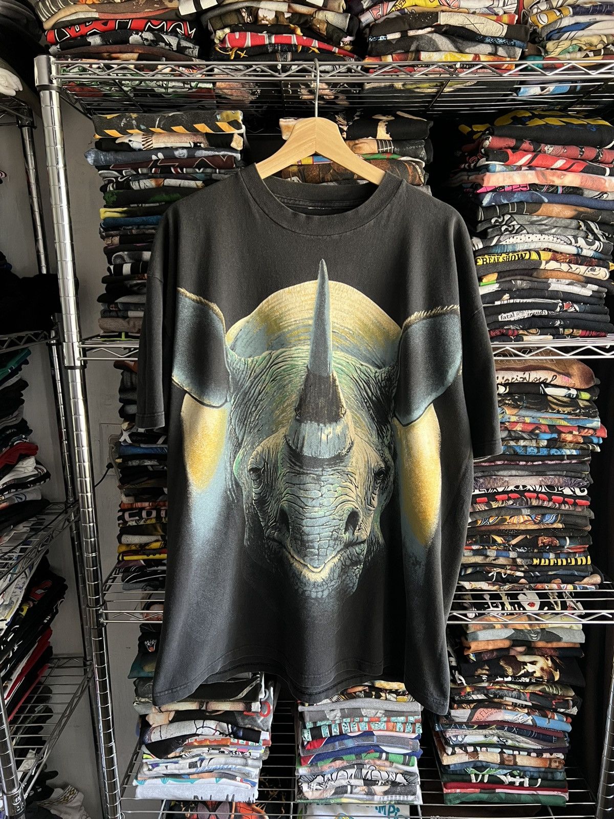 Habitat 90s Rhinoceros Big Face Nature Art Tee Hoodie, Sweatshirt | FlexRushtees.com