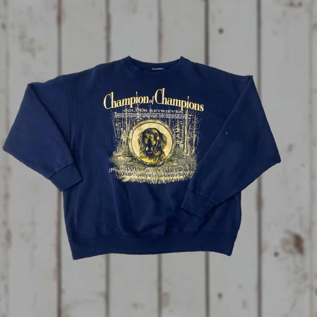 Vintage Golden Retriever Sweatshirt Men 2xl Blue Long Sleeve Cotton Graphic Print Pullover