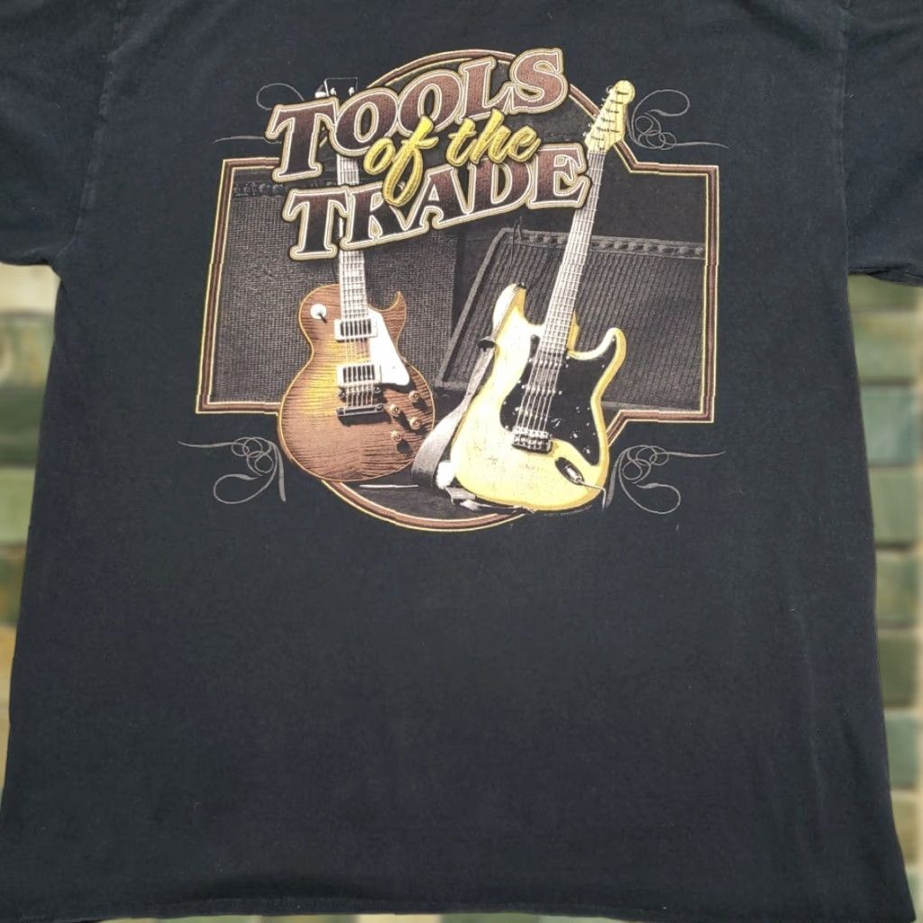 Gildan Vintage Guitar Shirt Mens L Black Tools Of The Trade Band Concert Les Paul Strat Hoodie, Sweatshirt | FlexRushtees.com