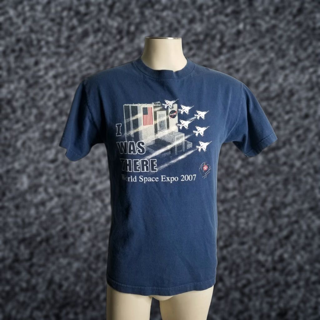 Vintage Kennedy Space Center World Space Expo 2007 Navy Graphic T Shirt Mens M Blue 100 Cott