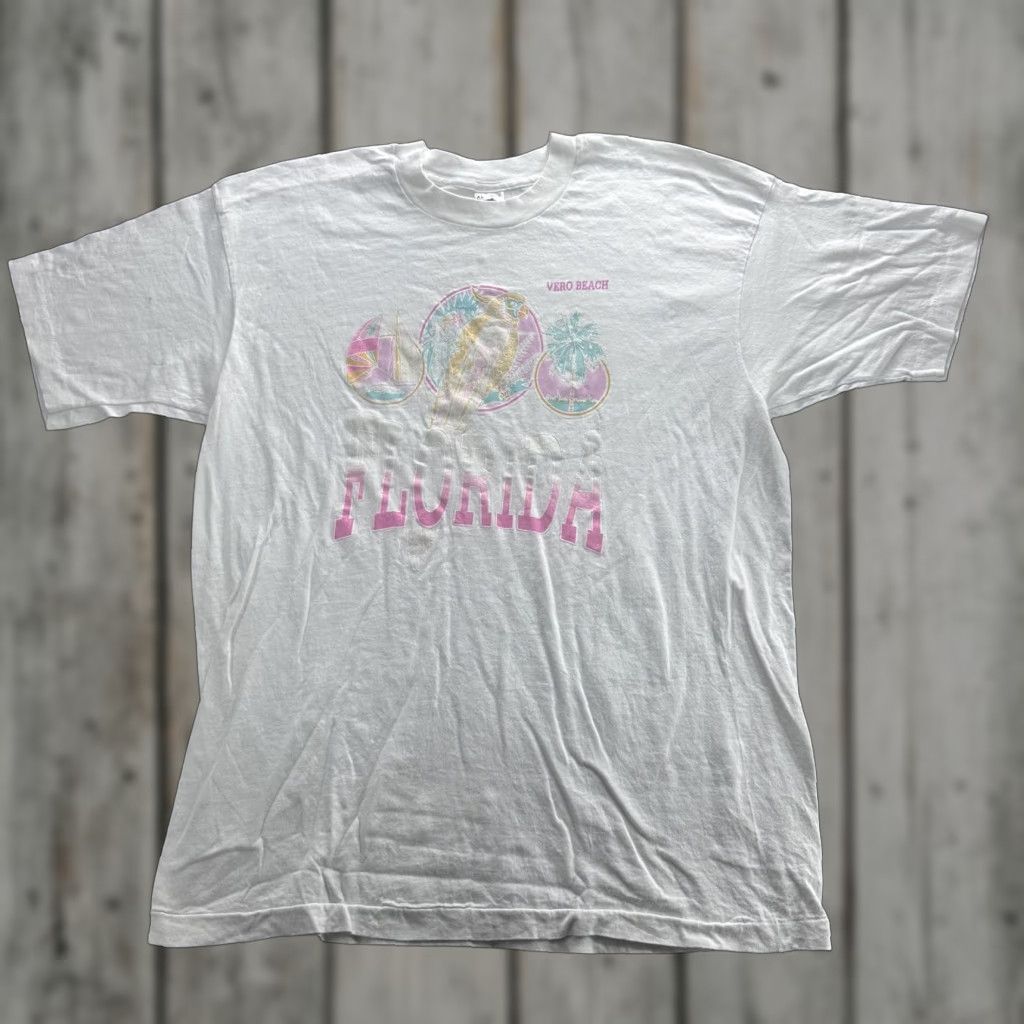 Fruit Of The Loom Vintage Florida Vero Beach Shirt Mens Xl White Graphic Souvenir Made Usa 90s