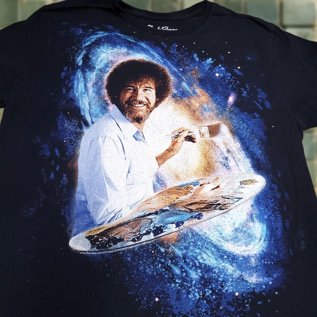 Vintage Bob Ross Galaxy Space Psychedelic Paint Brush Men S Graphic T Shirt Medium Black