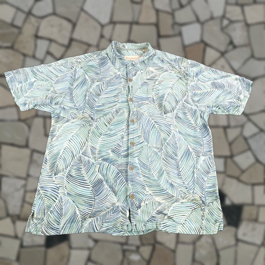 Bahama Vintage Tommy Bahama Shirt Men S Large Blue Hawaiian Floral Short Sleeve Silk Casual Ou