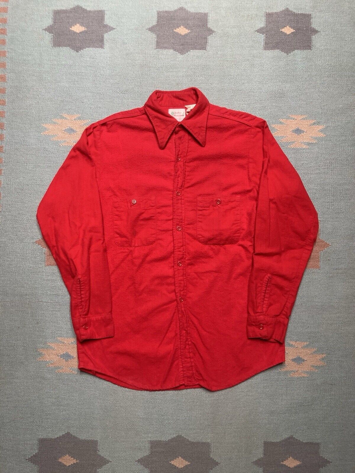 Vintage 60s Five Brother Chamois Flannel Work Shirt Brushed Cotton M