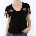 Vacation Fate Black Slashed Fringed Short Sleeve Tee Spring Summer Hoodie, Sweatshirt | FlexRushtees.com
