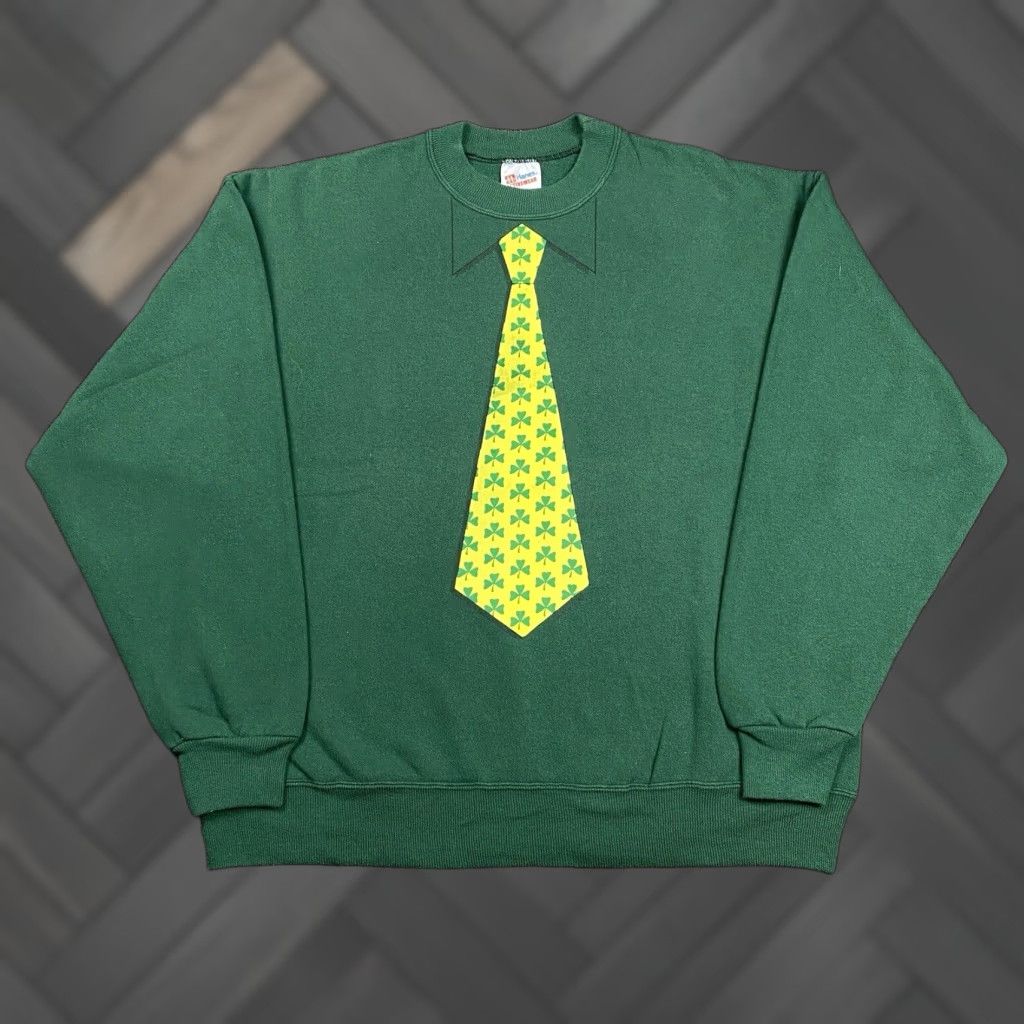 Vintage Hanes Sweatshirt Crewneck Xl Green St Patrick S Day Men Regular Long Sleeve Cotton Pol