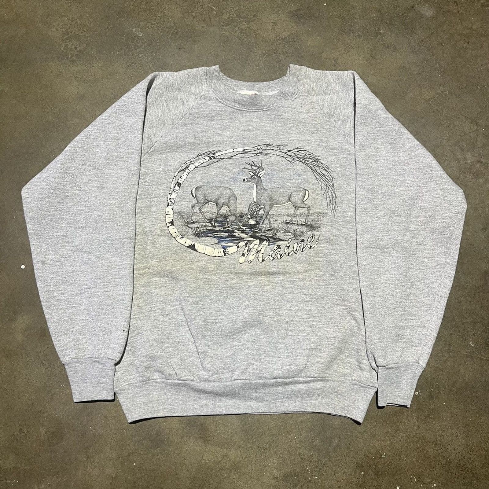 Vintage 90s Maine Grey Deer Fall Graphic Sweatshirt T-Shirts, Hoodie | FlexRushtees.com