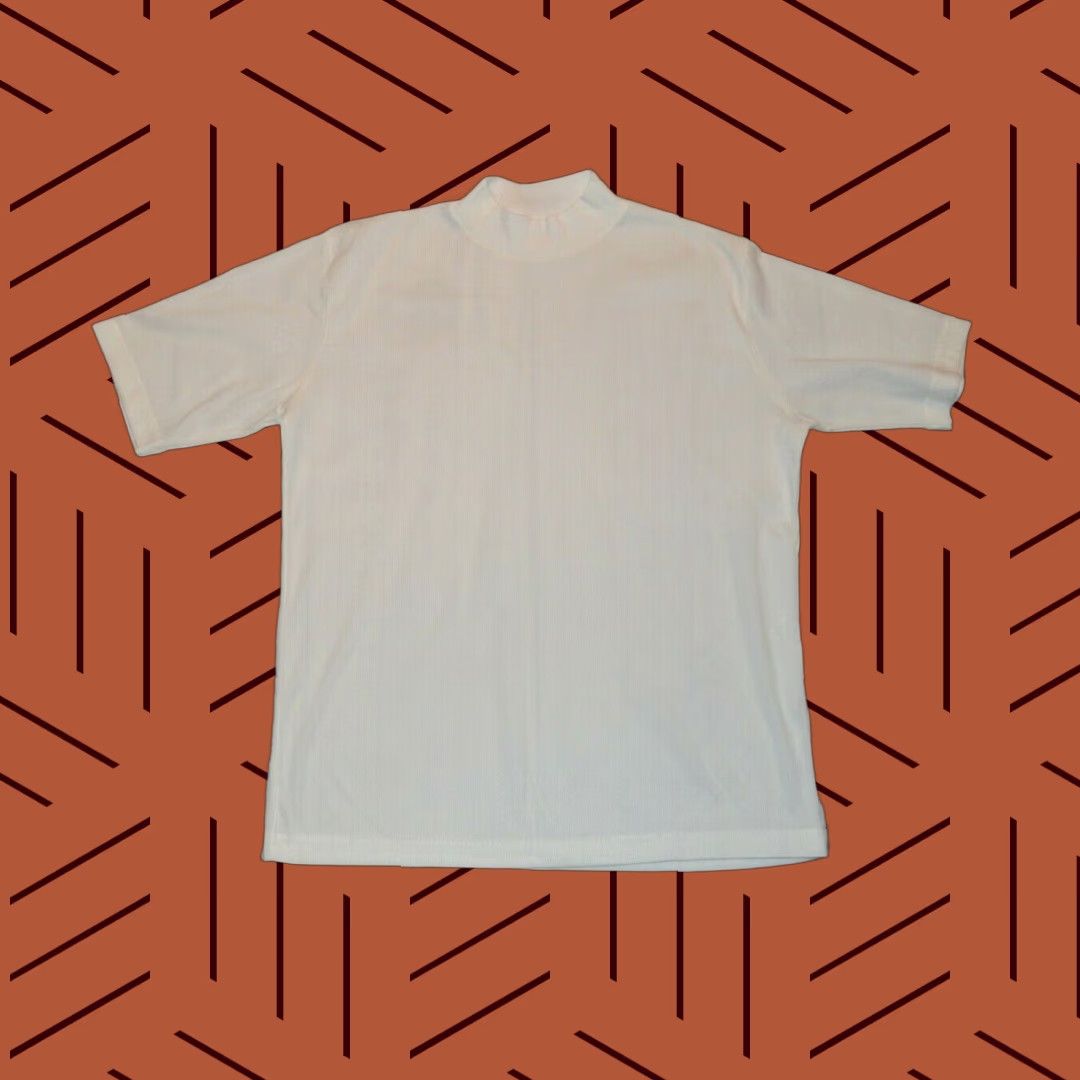 Vtg Jantzen 100 Solid White Mockneck T Shirt Mens M Usa Made 1970s Slim Fit Short Sleeve Ret