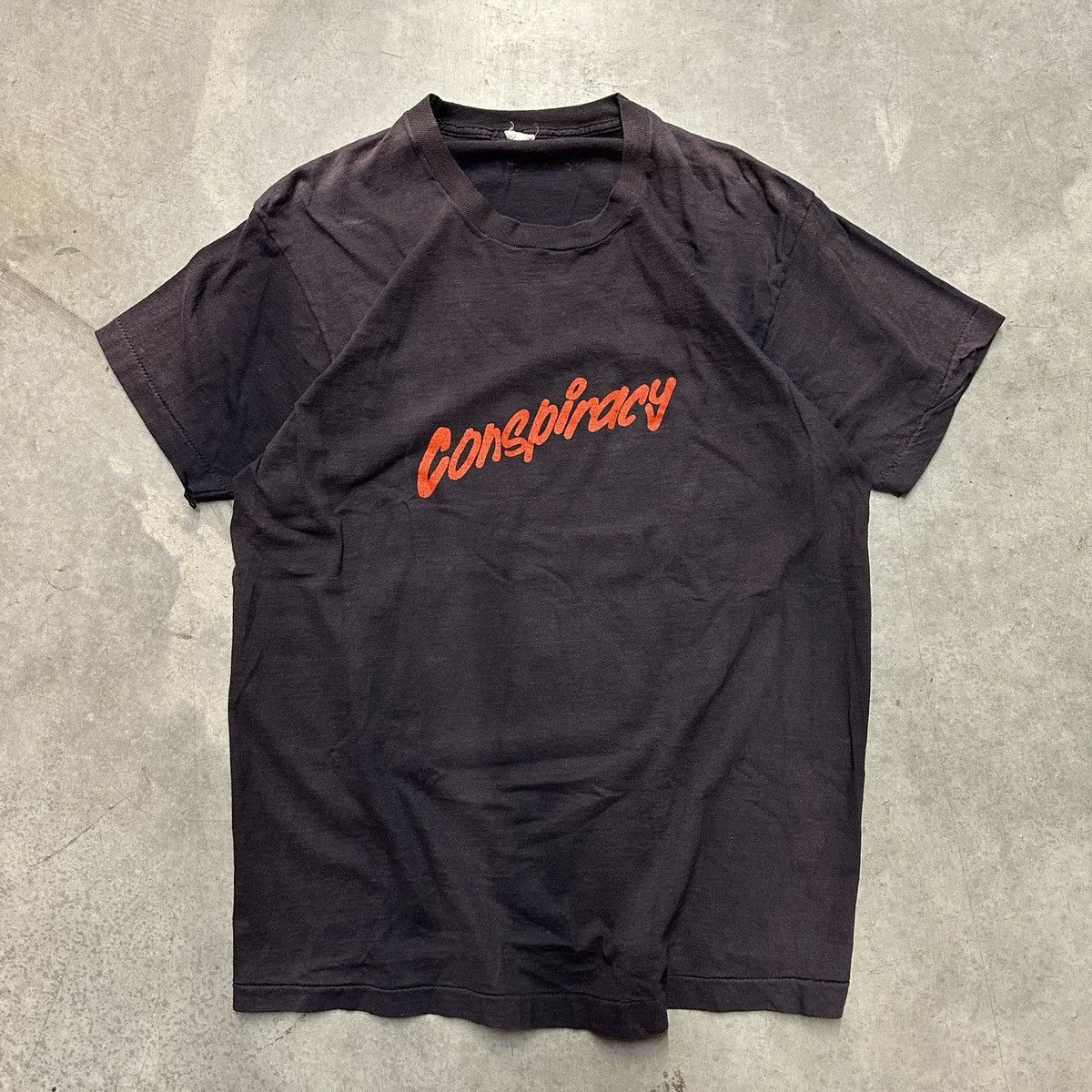 Vintage 80s Faded Black Screen Star Conspiracy T Shirt