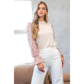 Chic Black Floral Sleeve Turtleneck Knit Long Sleeve Top