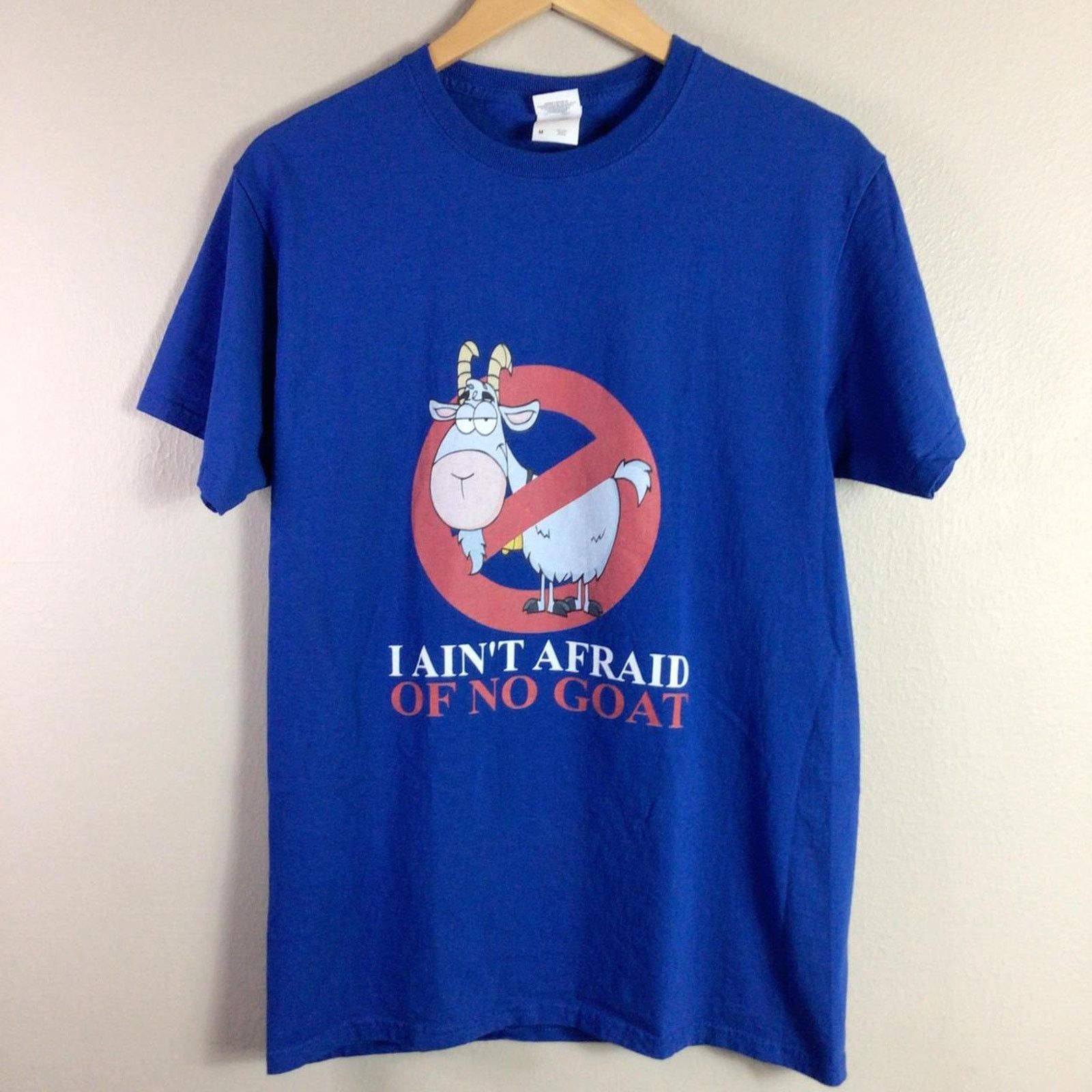 Fruit Of The Loom Funny Ghostbusters Goat Boss T Shirt Blue Medium