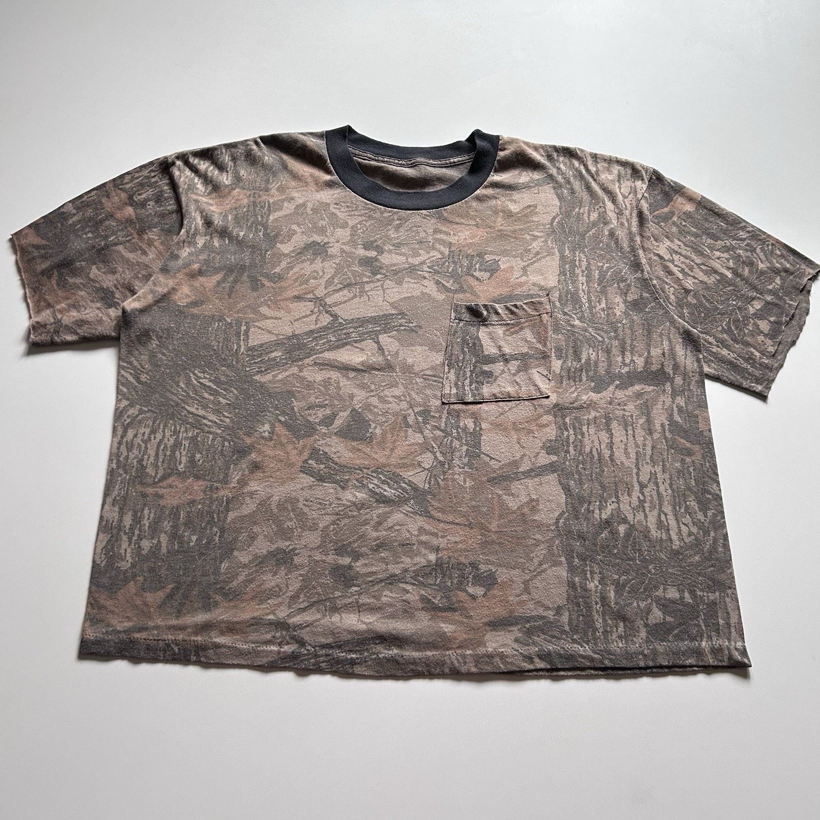 Vintage 90s Real Tree Camouflage Pocket T Shirt Large Boxy Hoodie, Sweatshirt | FlexRushtees.com