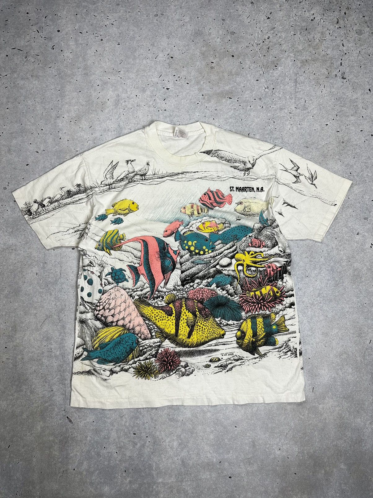 Vintage 90s Og Hanes Fish Ocean Over All Tee Shirt Usa