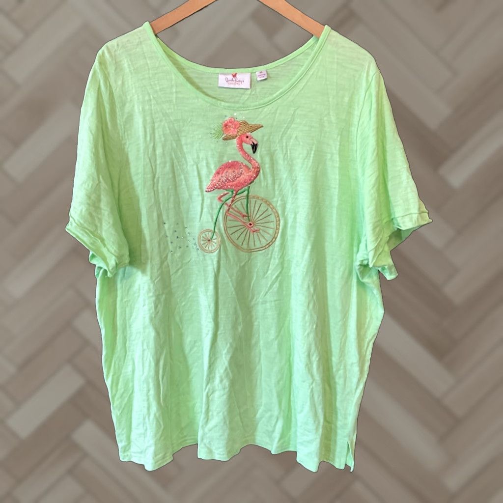 Factory Quacker Factory Tee 3xl Plus Size Neon Green Flamingo Tropical