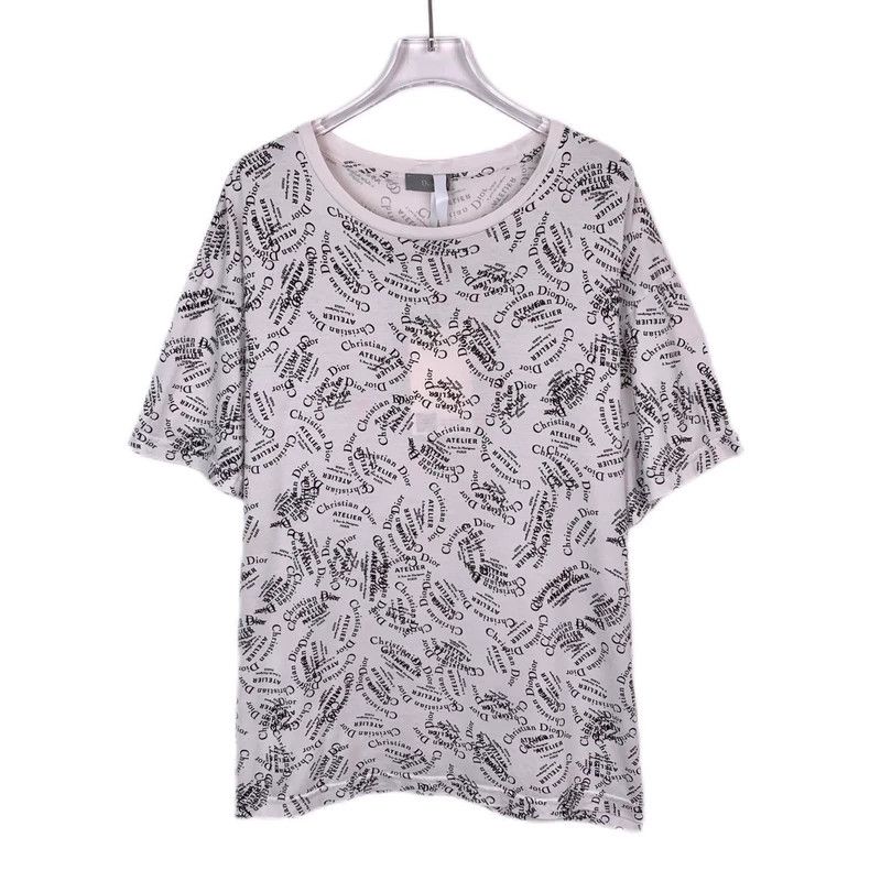 Dior Slogan Logo Full Print White Round Neck Cotton Short S T-Shirts, Hoodie, Sweatshirt | FlexRushtees.com