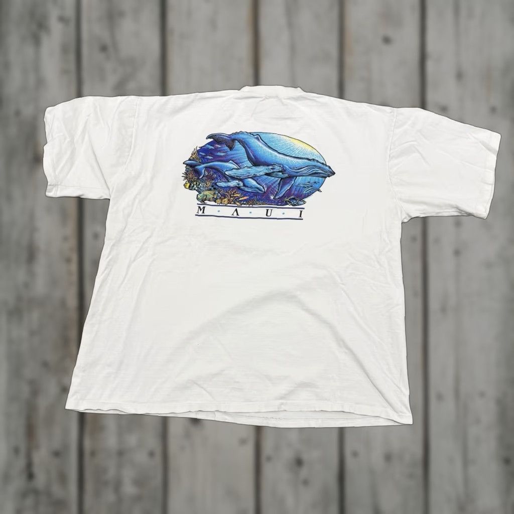 Vintage Crazy Shirts T Shirt Mens 2xl White Hawaiian Tropical Graphic Print Crew Neck Short