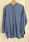 Comoli Chambray Band Collar Oversized Shirt Hoodie, Sweatshirt | FlexRushtees.com