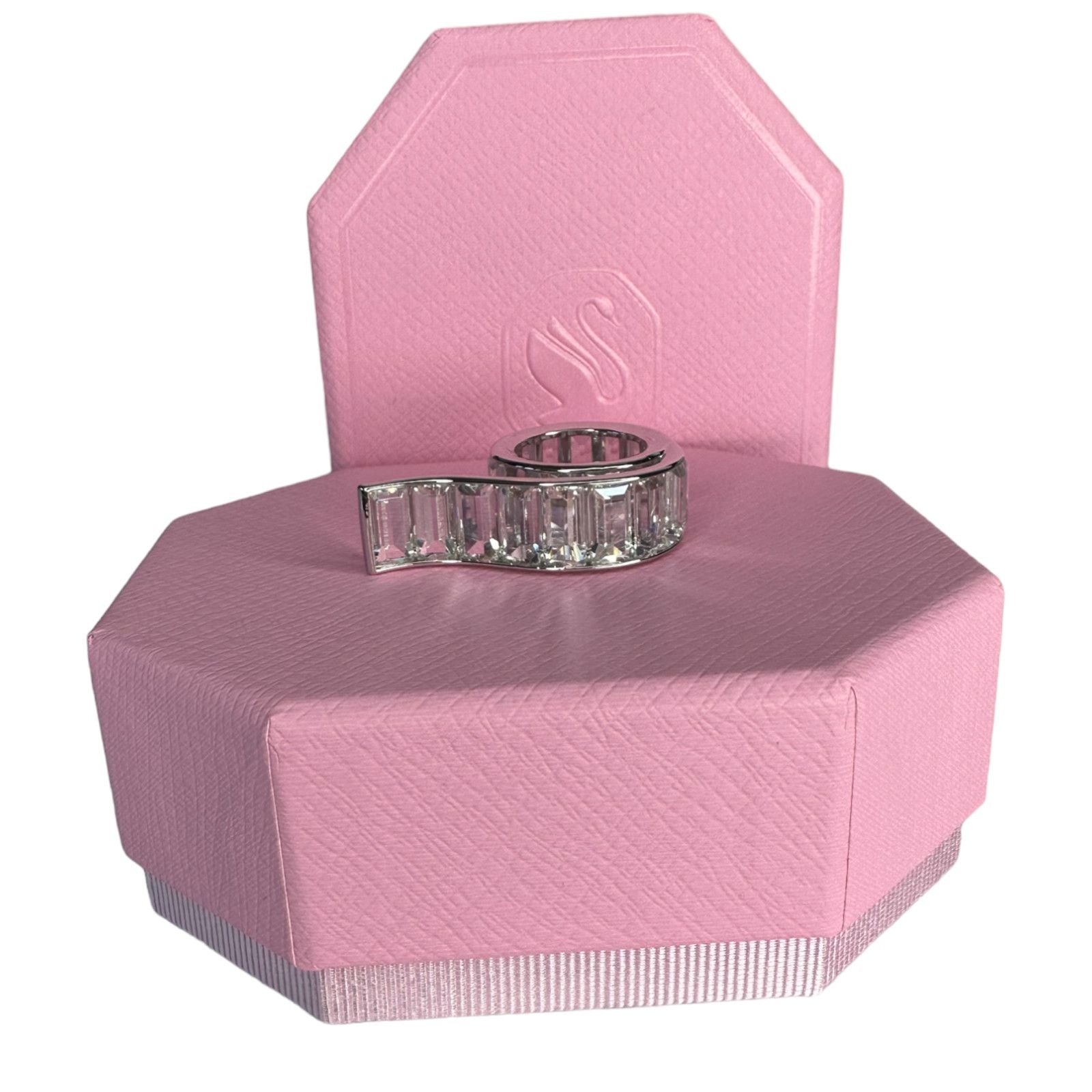 Swarovski Matrix Ring Baguette Cut White Rhodium Plated 5