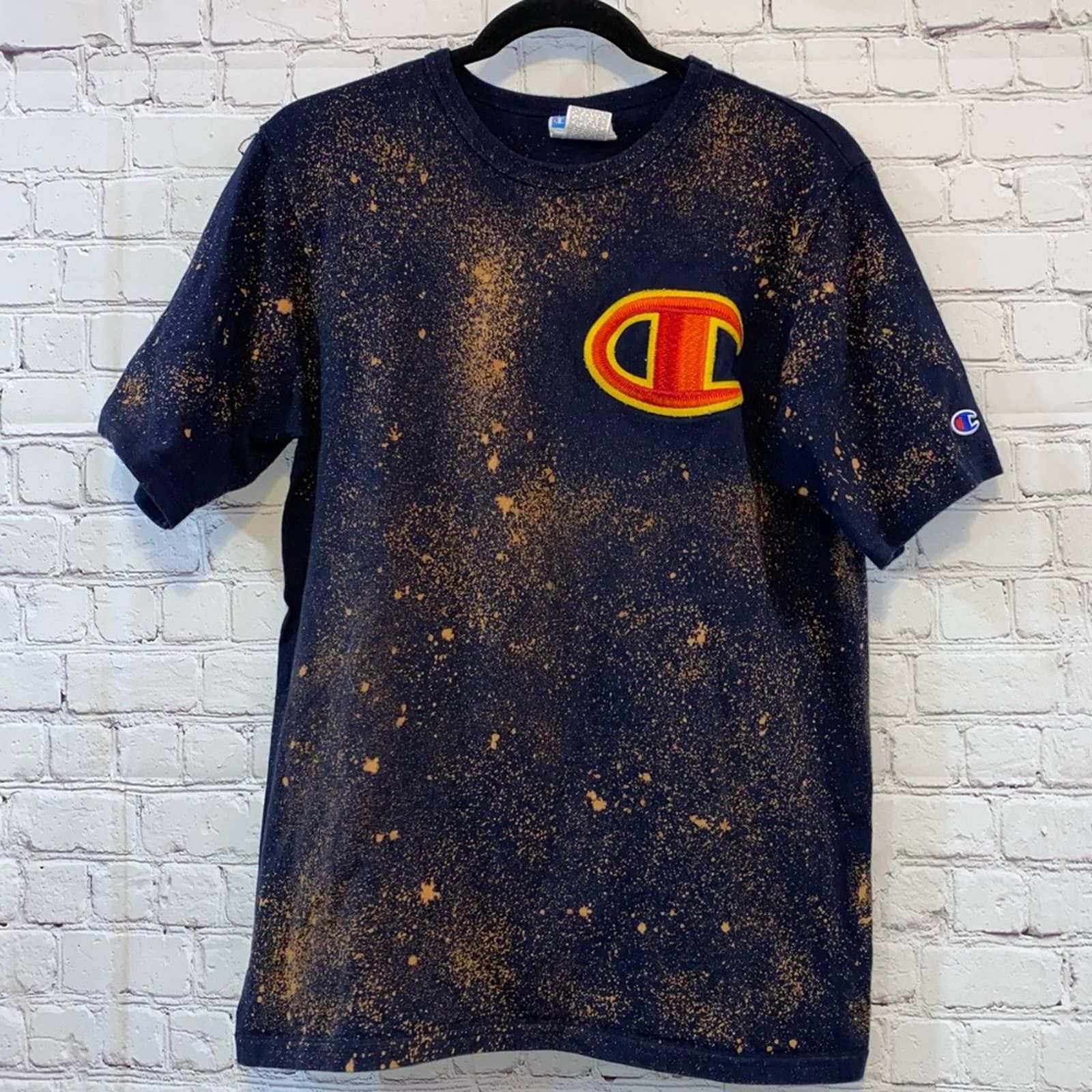 Champion Vintage Navy Short Sleeve Tee Shirt Bleached Hoodie, Sweatshirt | FlexRushtees.com
