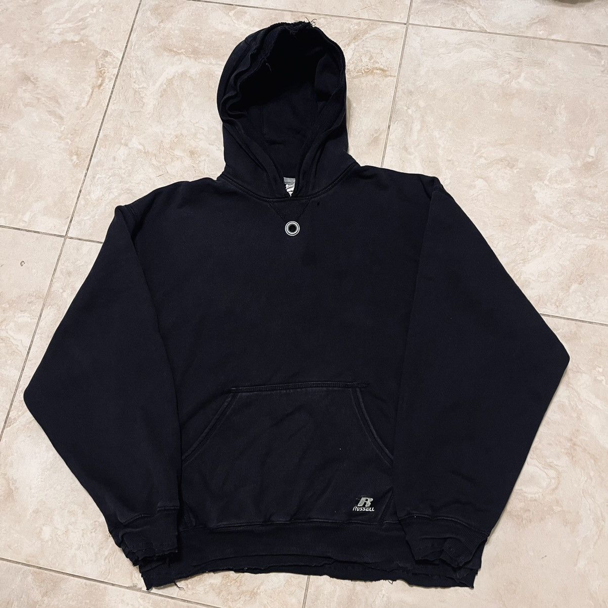 Vintage Black Custom Russell Athletic Black Blank Hoodie