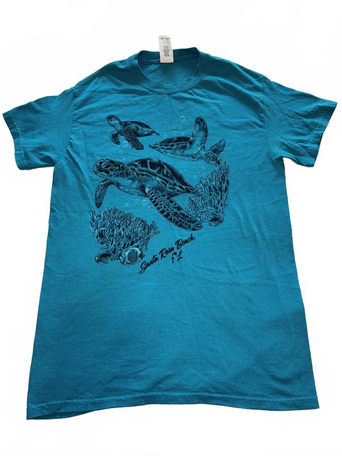 Gildan Retro Santa Rosa Beach Tee Aquatic Sea Turtle Design