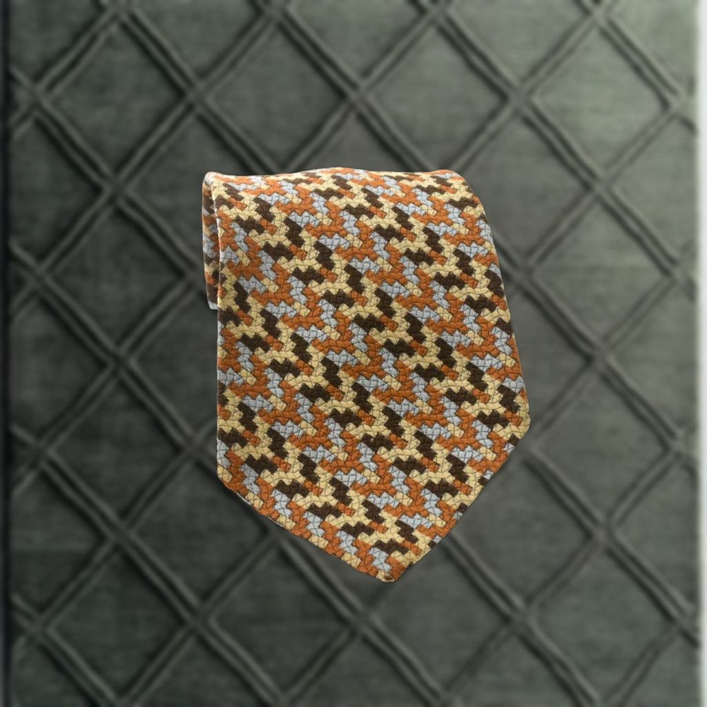 Vintage 70s Wide Blade Disco Necktie Brown Blue Tan Mens Boho Mod Printed Ties Shirt Neck Ti
