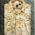 Vintage Gap Hawaiian Shirt Mens Xl Yellow Palms Beach Tiki Hut Boat Floral Palms Short Sleeve Bu