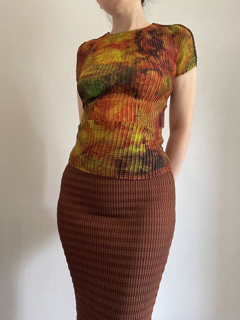 Miyake Issey Miyake Size 2 Yellow Psychedelic Printed Top