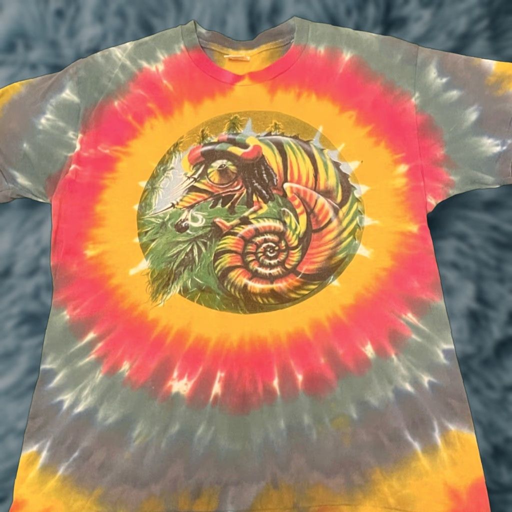 Vintage 90s Chameleon Rasta 420 Trippy Tie Dye Stoner Vtg Shirt Mens L Multicolor 80s 90s Hi