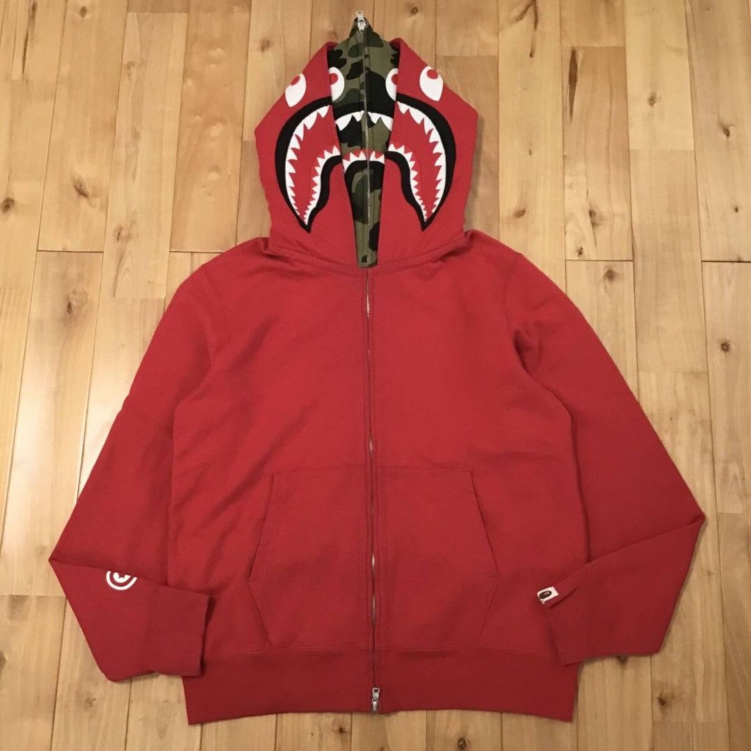 Bape Double Shark Full Zip Hoodie 1st Camo A Bathing Ape T-Shirts, Sweatshirt | FlexRushtees.com