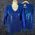 Factory Quacker Factory Twinset Cardigan Medium Royal Blue Sequin Top Full Zip Cotton