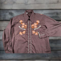 Vintage Vtg 70s Western Shirt Adult 16 5 34 Brown Orange Floral Embroidery Usa Made