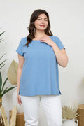 Plus Round Neck Short Sleeve Linen Blouse