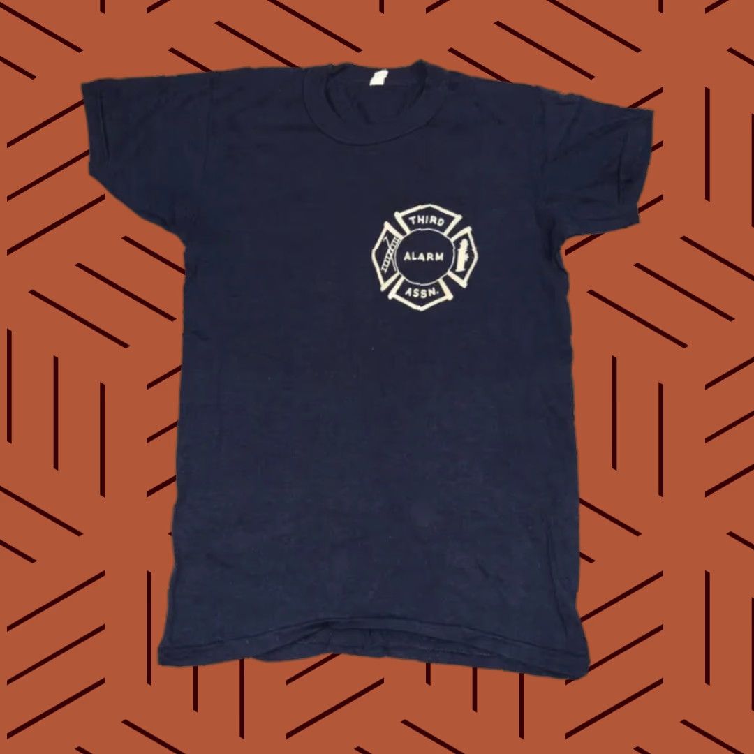 Vintage 50s 60s Nyfd Firefighter T Shirt Unisex Medium Blue Fire Department Nyc Logo 3rd Ala