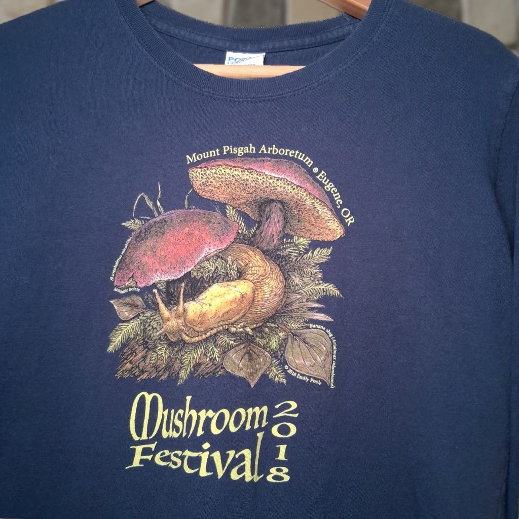 Port Company Mount Pisgah Arboretum Mushroom Festival Shirt Long Sleeve Women M Blue Port Company Cu