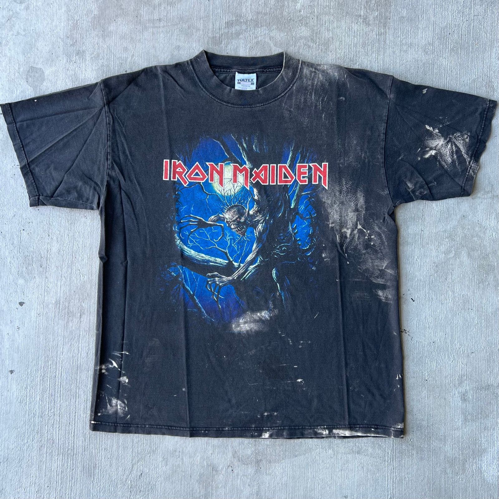 Vintage Y2k Iron Maiden Tultex Bleached Black Band Shirt Hoodie, Sweatshirt | FlexRushtees.com