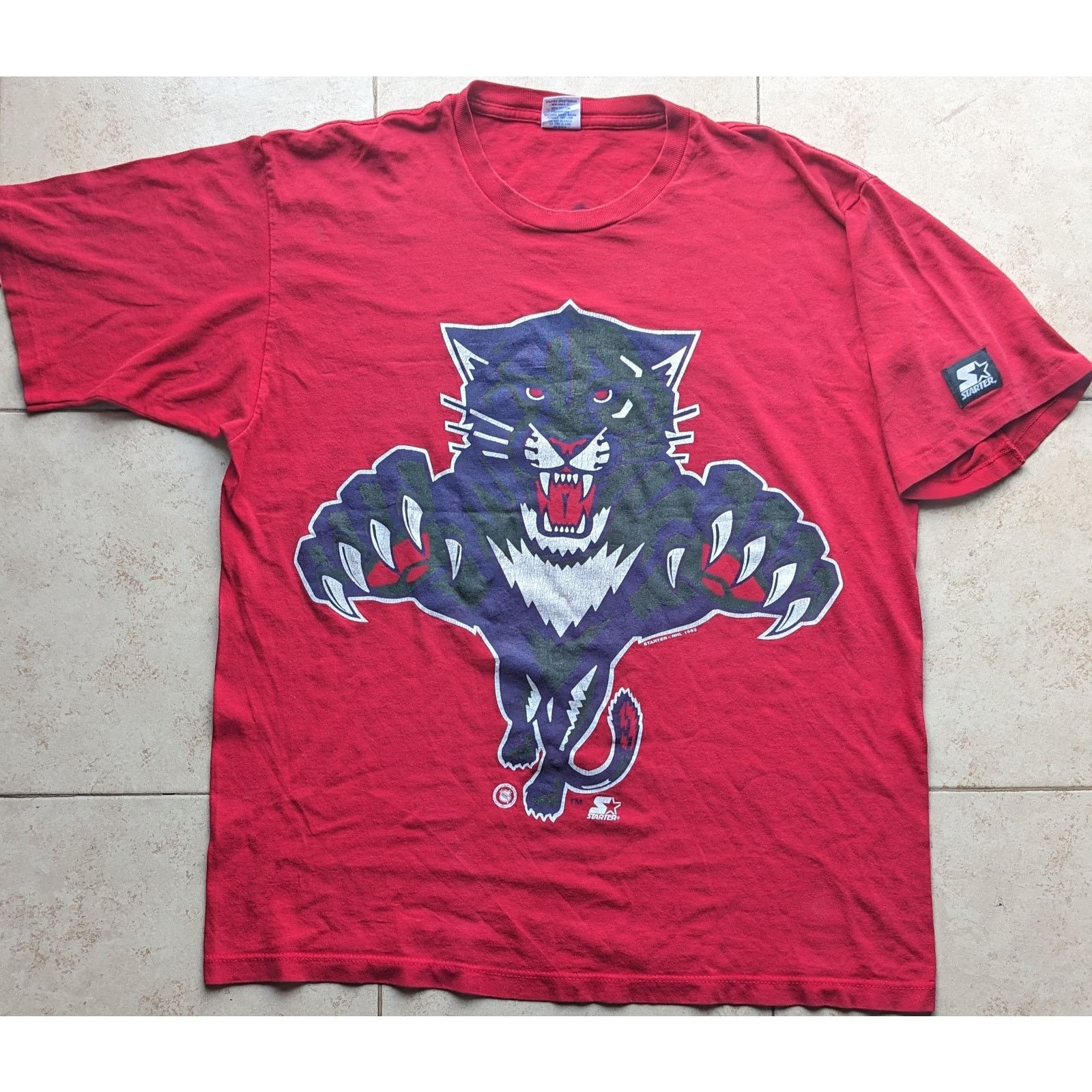 Starter Florida Panthers Cats 90s Tee Shirt Aop Red Nhl Hockey Vtg