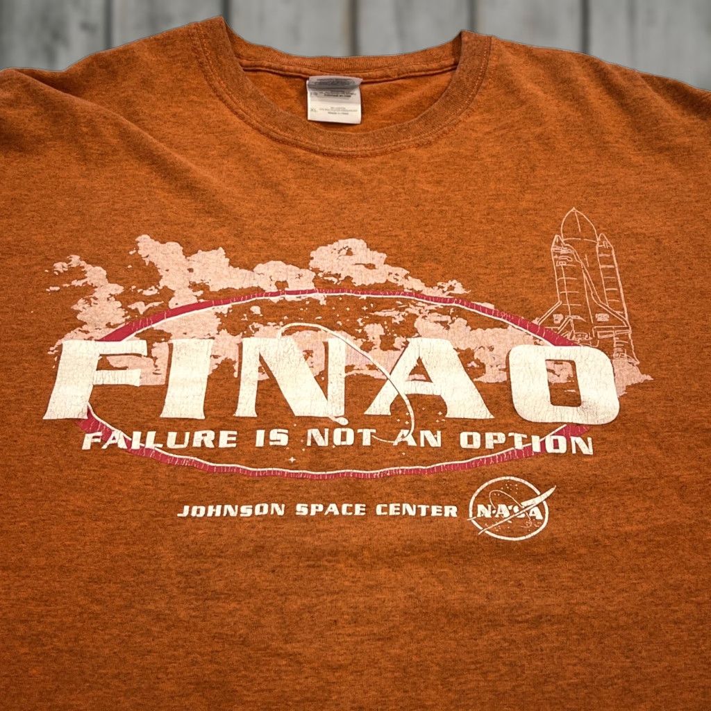 Vintage Johnson Nasa T Shirt Men Xl Short Sleeve Crew Neck Orange Graphic Print Failure Is Not