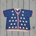Factory Quacker Factory Sweater Womens 2x Blue Knit Cardigan V Neck Patriotic Usa Cotton Ram