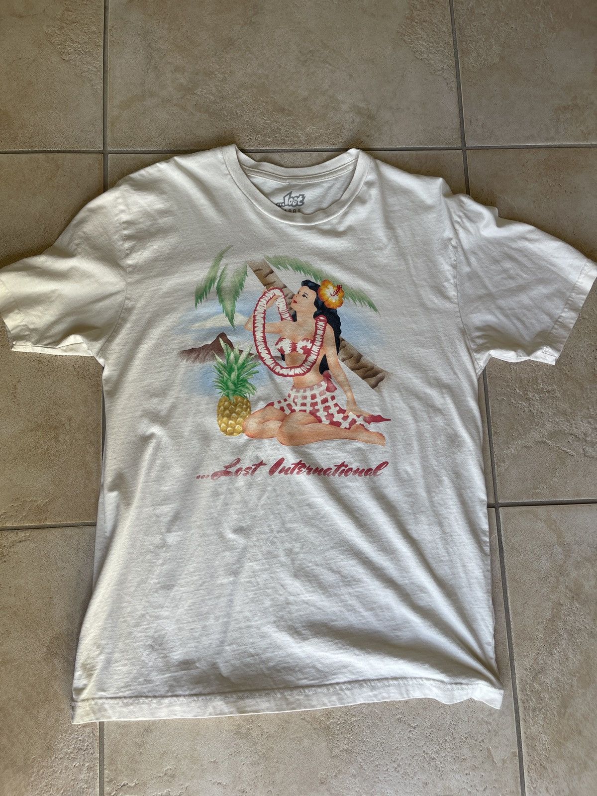 Other Lost Cream Tee With Tropical Graphic