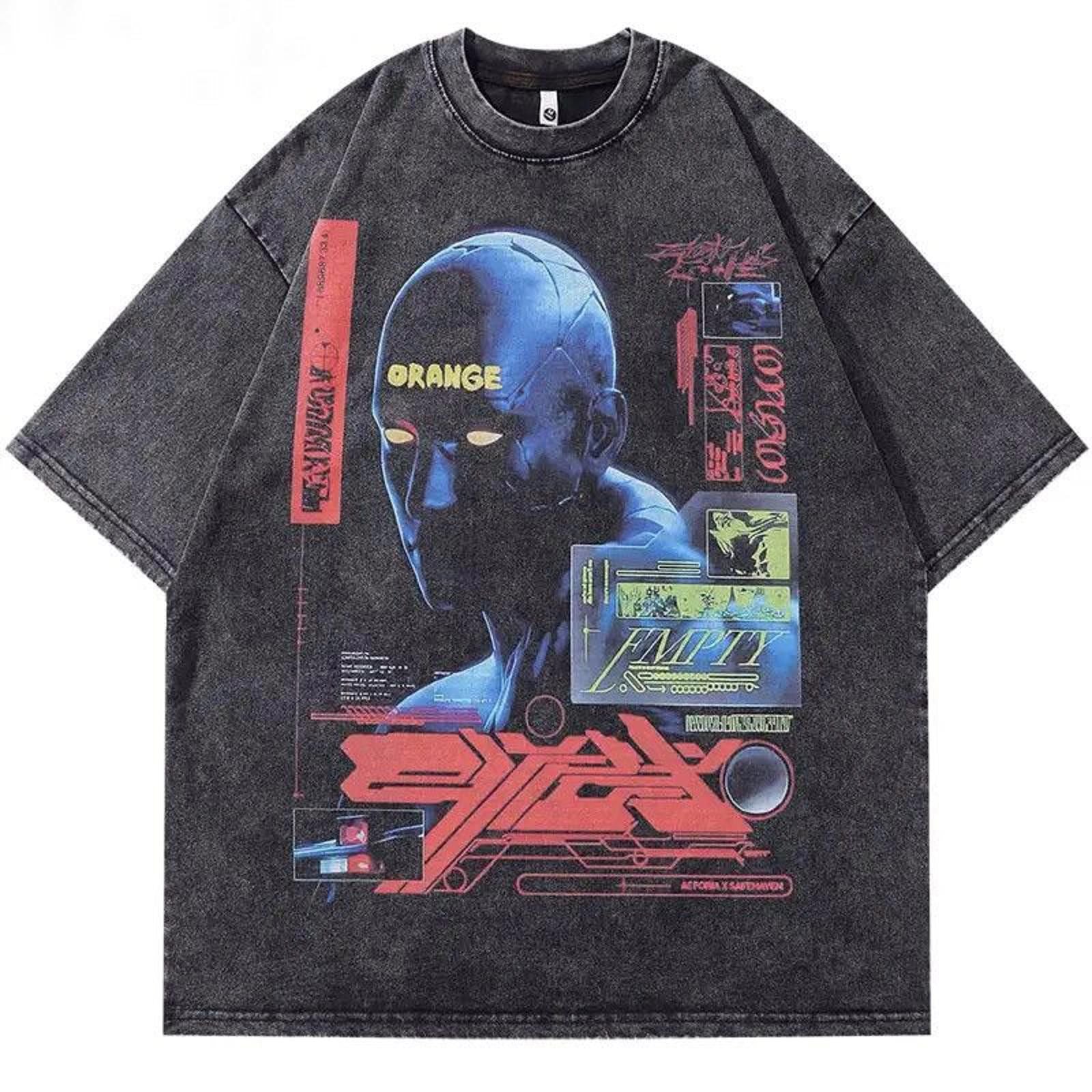 Vintage Futuristic Graphic Oversized Tee Cyberpunk Style Hoodie, Sweatshirt | FlexRushtees.com