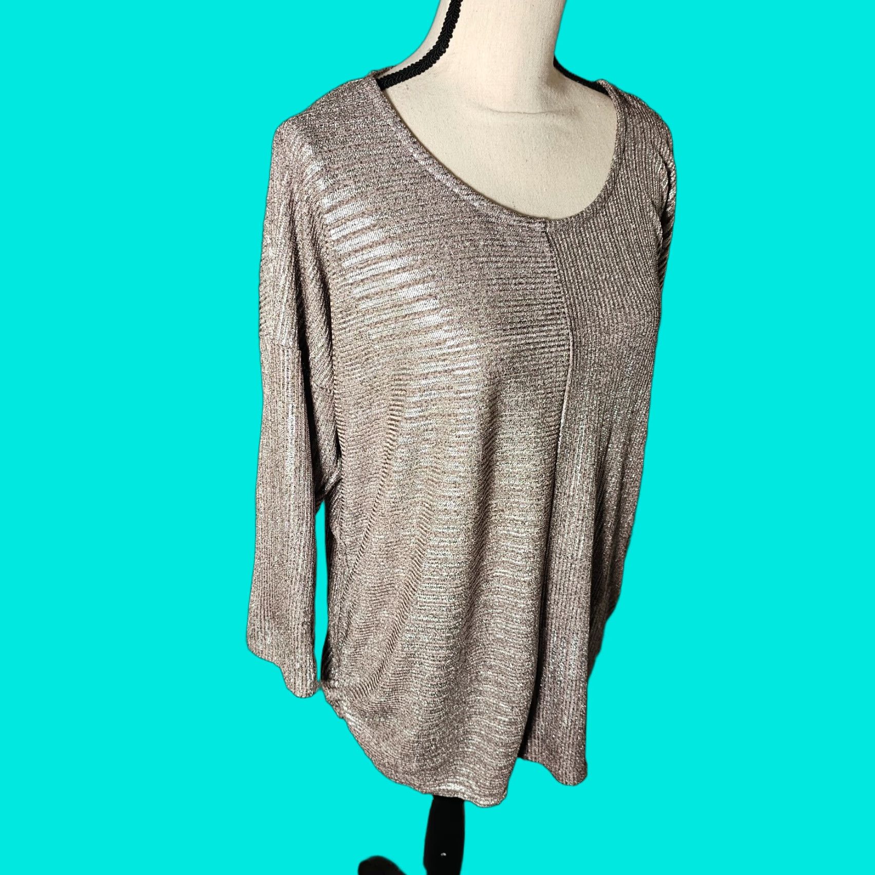 Collection Jm Collection Blouse Women S Plus Size 1x Long Sleeve Mock Neck Turtleneck Beige Metal