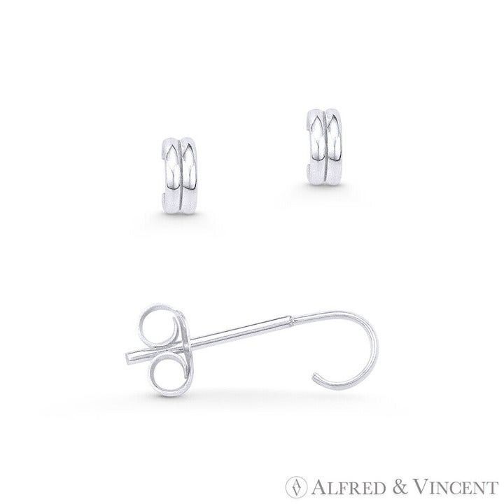 Other Double Line Half Hoop Stud Earrings In 925 Sterling Silver
